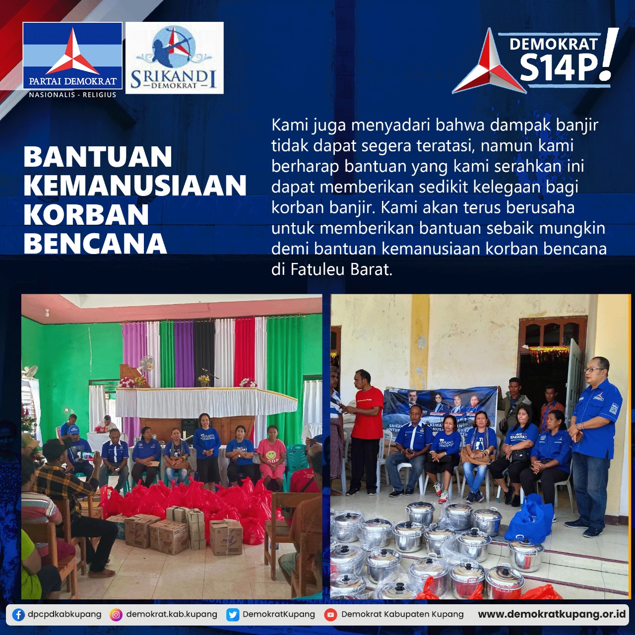 Peduli Kemanusiaan, Partai Demokrat Salurkan Bantuan Bagi Korban Bencana Banjir di Fatuleu Barat