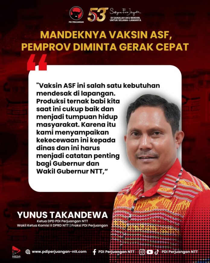 Wakik Ketua Komisi II DPRD NTT yang juga Ketua DPD PDIP NTT, Yunus Takandewa